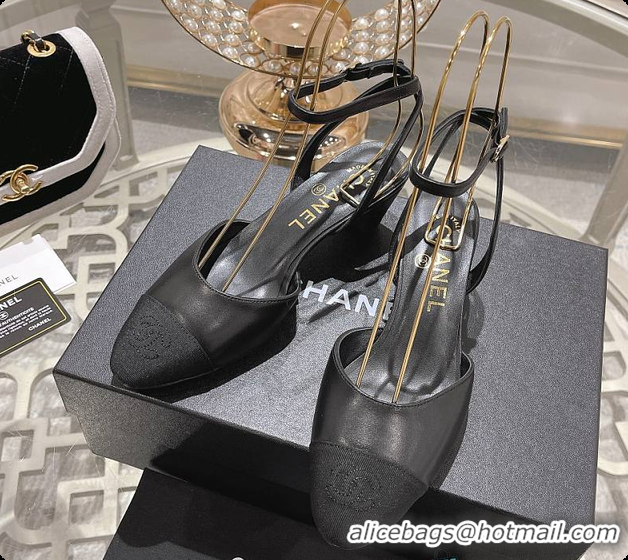 Grade Quality Chanel Sling Back Black 5cm 60702724