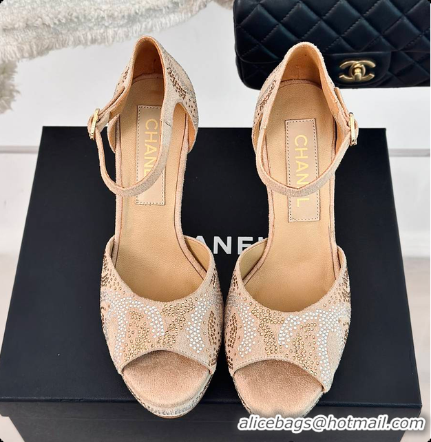 Grade Chanel Sandals In Suede Beige 10.5cm 60702726