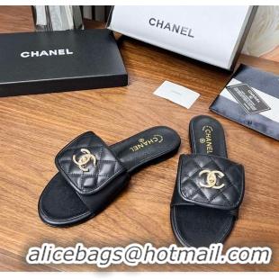 Pretty Style Chanel Classic Double C Buckle Slippers Black 60702801
