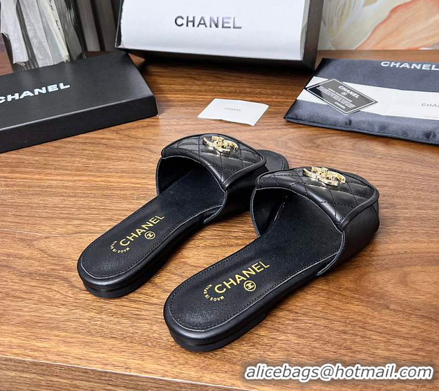 Pretty Style Chanel Classic Double C Buckle Slippers Black 60702801