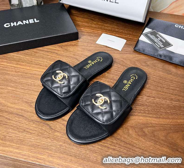 Pretty Style Chanel Classic Double C Buckle Slippers Black 60702801