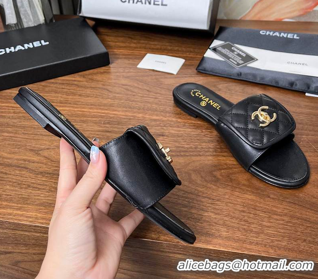 Pretty Style Chanel Classic Double C Buckle Slippers Black 60702801