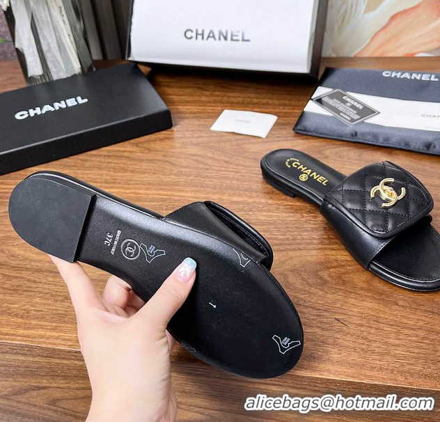 Pretty Style Chanel Classic Double C Buckle Slippers Black 60702801