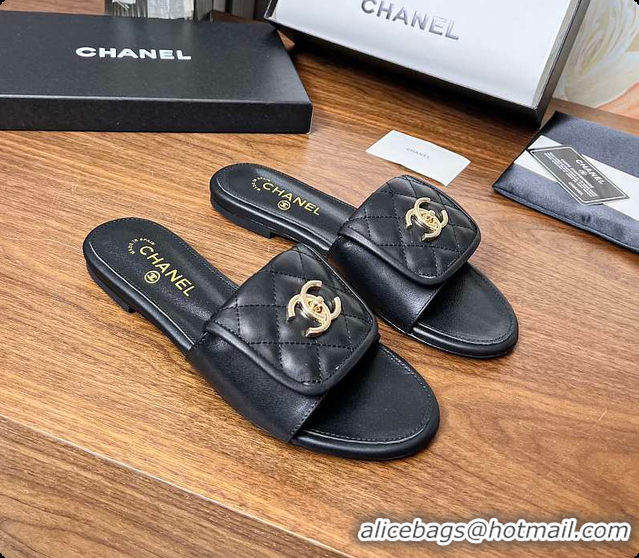 Pretty Style Chanel Classic Double C Buckle Slippers Black 60702801