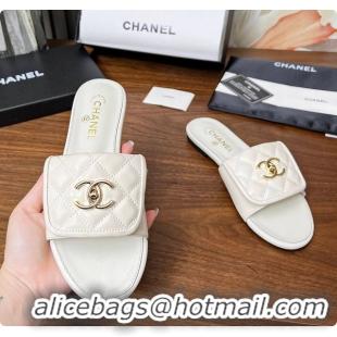 Sophisticated Chanel Classic Double C Buckle Slippers White 60702801