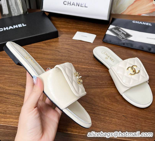 Sophisticated Chanel Classic Double C Buckle Slippers White 60702801