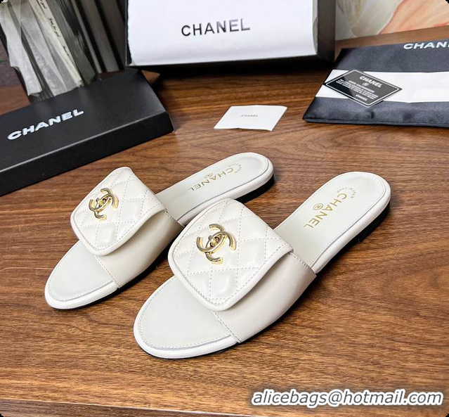 Sophisticated Chanel Classic Double C Buckle Slippers White 60702801