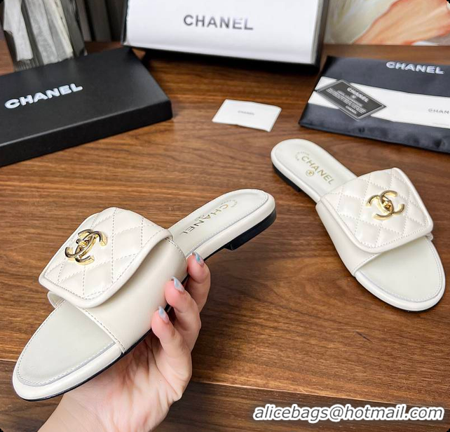 Sophisticated Chanel Classic Double C Buckle Slippers White 60702801