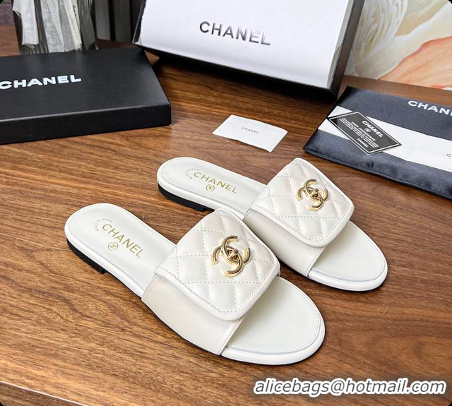 Sophisticated Chanel Classic Double C Buckle Slippers White 60702801