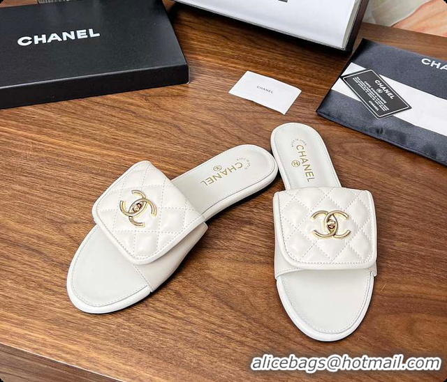 Sophisticated Chanel Classic Double C Buckle Slippers White 60702801