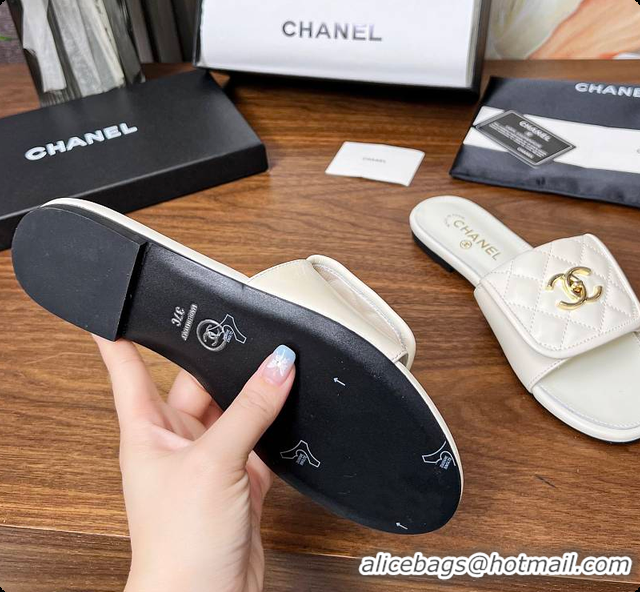 Sophisticated Chanel Classic Double C Buckle Slippers White 60702801