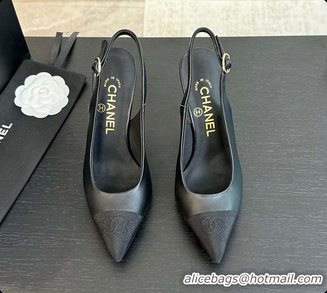 Top Grade Chanel Slingback High Heels Black 60702802