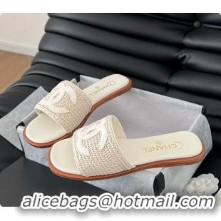 Good Quality Chanel White Palm Fiber Slippers White 60702803
