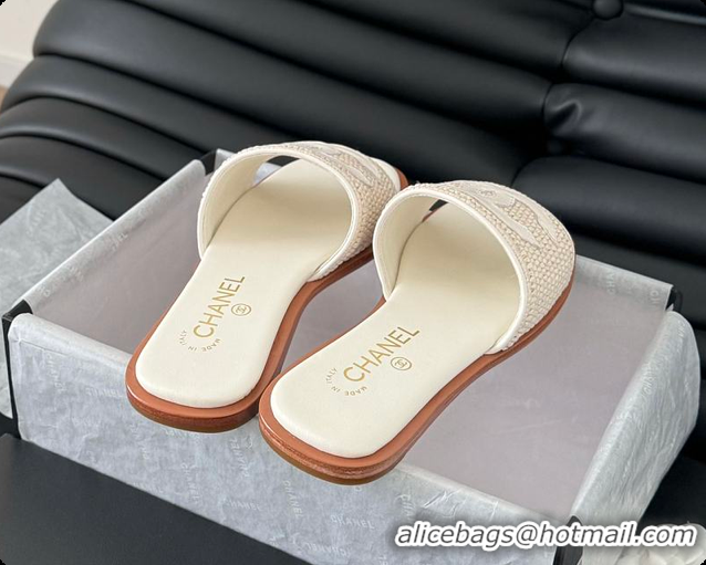 Good Quality Chanel White Palm Fiber Slippers White 60702803