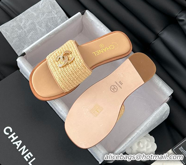 Good Product Chanel White Palm Fiber Slippers Brown 60702803