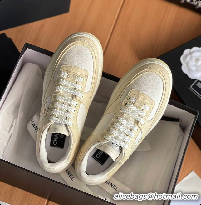 Good Product Chanel Beige White CC Logo Suede Sneakers 60702702