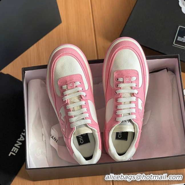 Best Price Chanel Pink White CC Logo Suede Sneakers 60702702