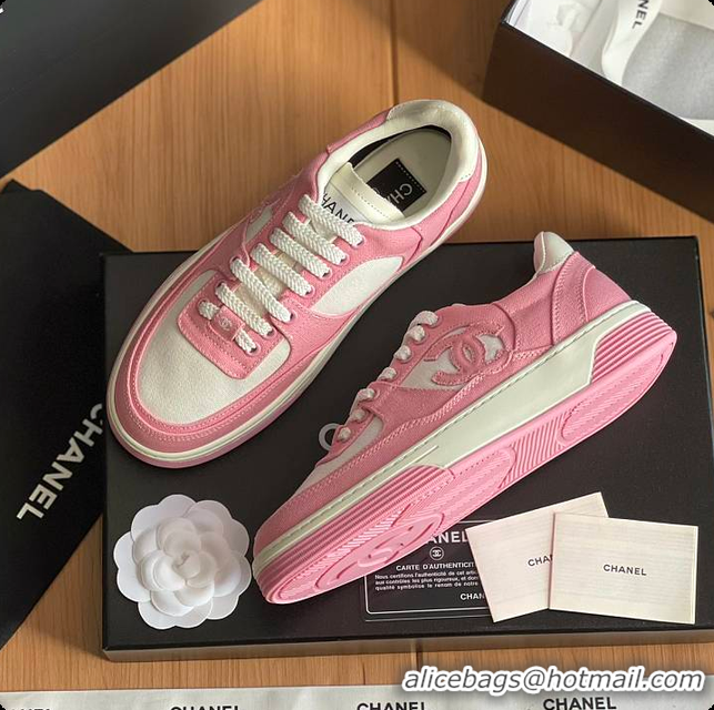 Best Price Chanel Pink White CC Logo Suede Sneakers 60702702