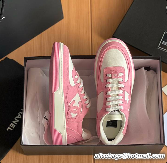 Best Price Chanel Pink White CC Logo Suede Sneakers 60702702