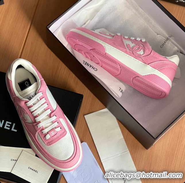 Best Price Chanel Pink White CC Logo Suede Sneakers 60702702