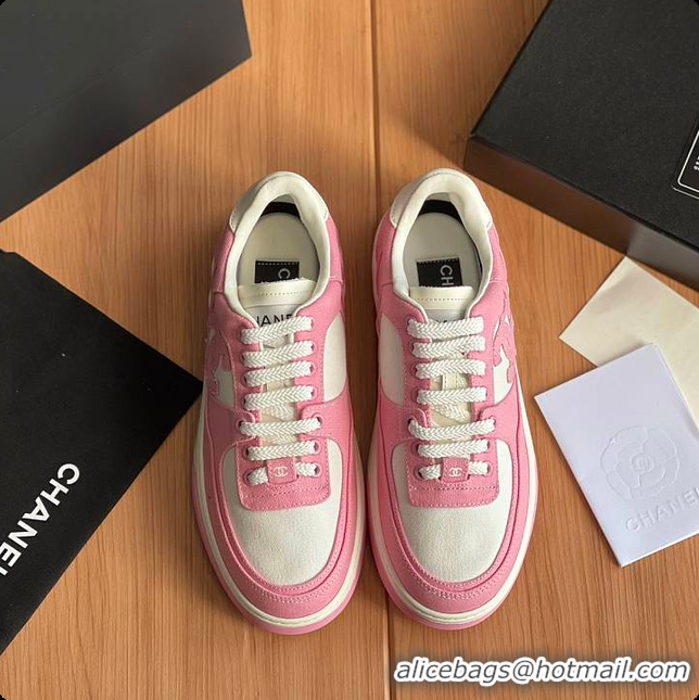 Best Price Chanel Pink White CC Logo Suede Sneakers 60702702