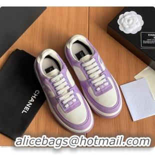  Good Quality Chanel Purple White CC Logo Suede Sneakers 60702702