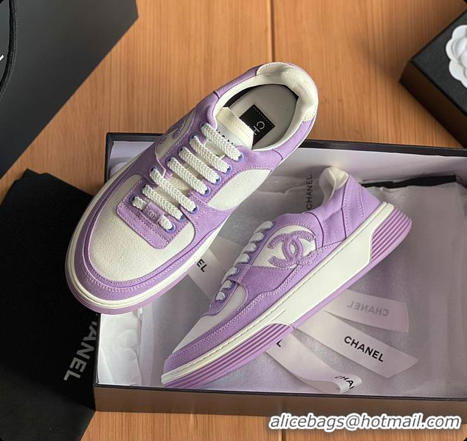  Good Quality Chanel Purple White CC Logo Suede Sneakers 60702702