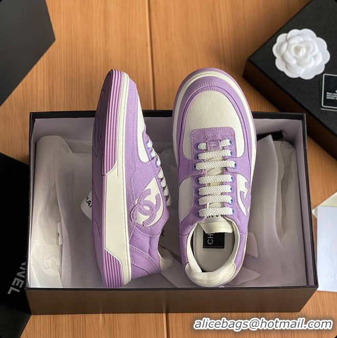  Good Quality Chanel Purple White CC Logo Suede Sneakers 60702702