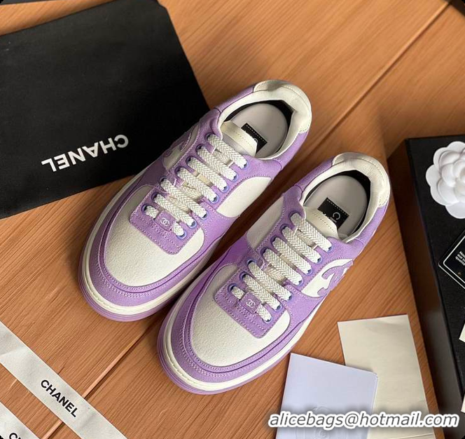  Good Quality Chanel Purple White CC Logo Suede Sneakers 60702702