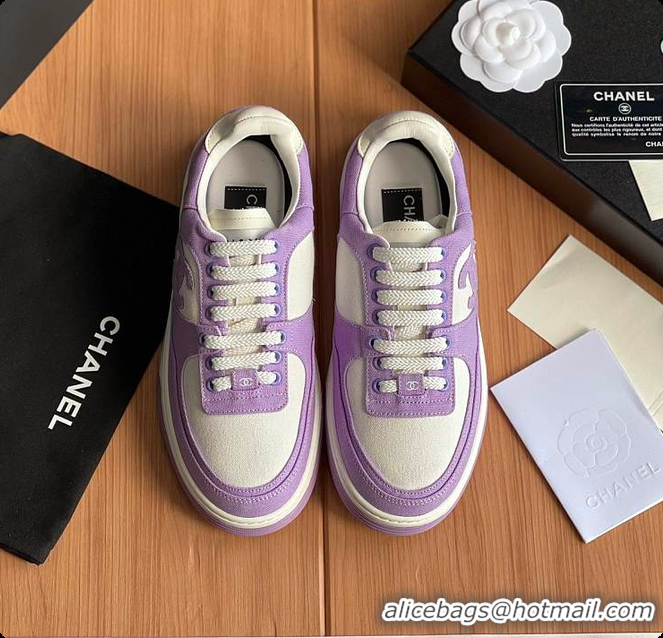  Good Quality Chanel Purple White CC Logo Suede Sneakers 60702702