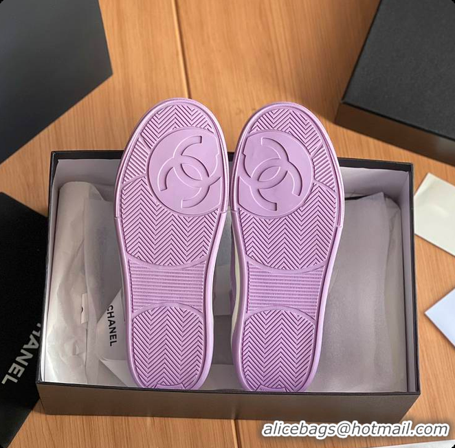  Good Quality Chanel Purple White CC Logo Suede Sneakers 60702702