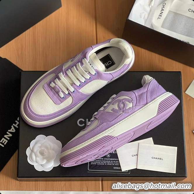  Good Quality Chanel Purple White CC Logo Suede Sneakers 60702702
