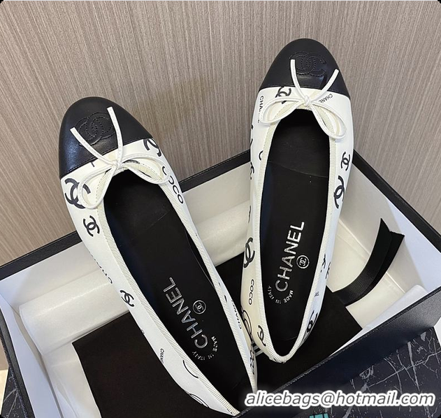 Grade Quality Chanel Ballet Flats CC Logo White And Black 60702902