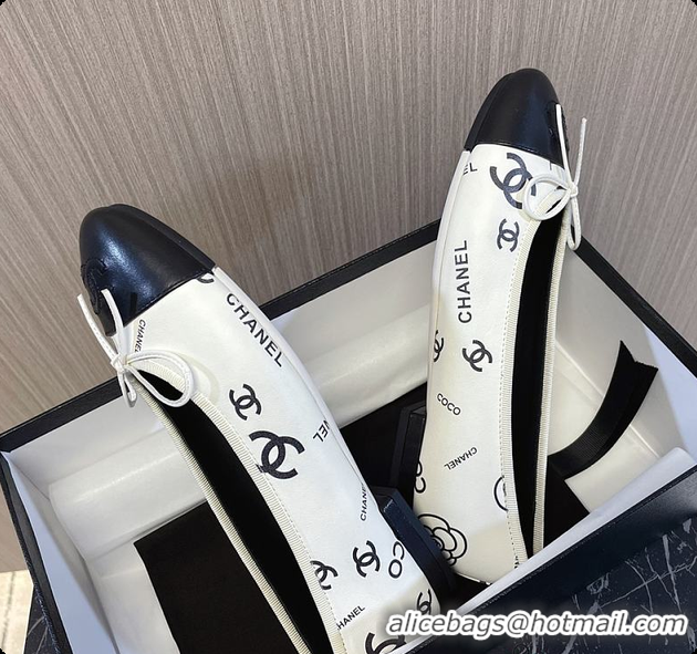 Grade Quality Chanel Ballet Flats CC Logo White And Black 60702902
