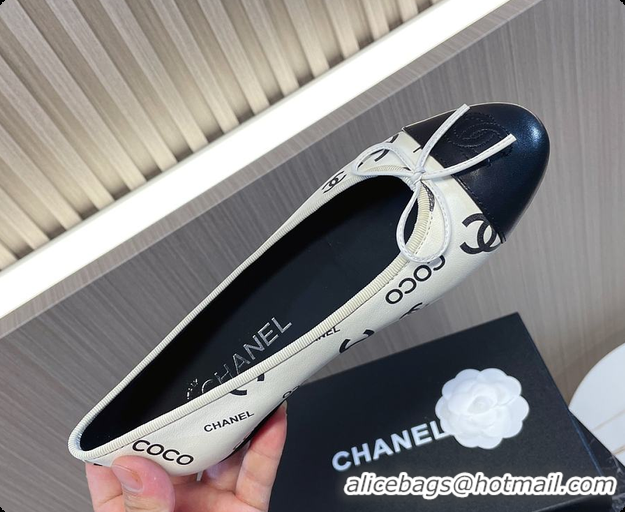 Grade Quality Chanel Ballet Flats CC Logo White And Black 60702902