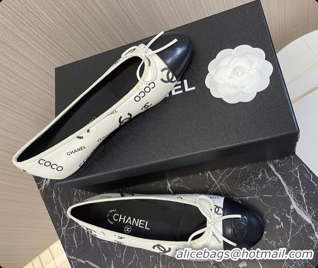 Grade Quality Chanel Ballet Flats CC Logo White And Black 60702902