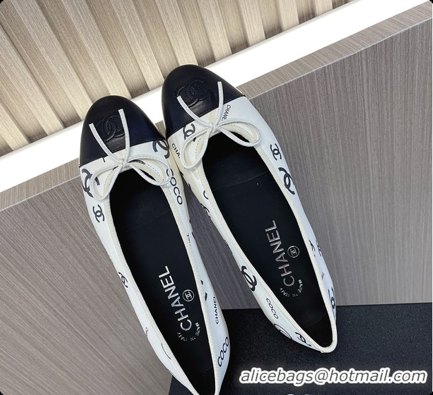 Grade Quality Chanel Ballet Flats CC Logo White And Black 60702902
