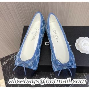 Low Price Chanel Ballet Flats Blue And Black Denim 60702902
