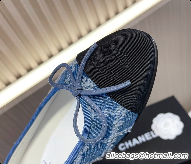 Low Price Chanel Ballet Flats Blue And Black Denim 60702902