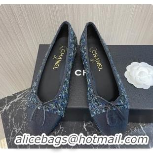 Classic Hot Chanel Ballet Flats Tweed Blue 60702902