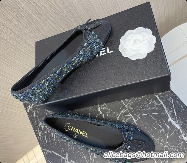Classic Hot Chanel Ballet Flats Tweed Blue 60702902