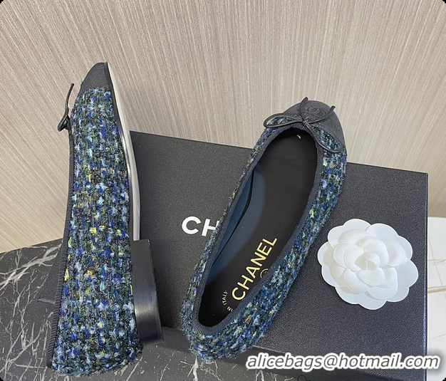 Classic Hot Chanel Ballet Flats Tweed Blue 60702902