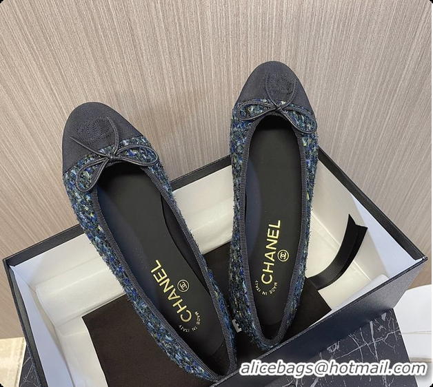 Classic Hot Chanel Ballet Flats Tweed Blue 60702902