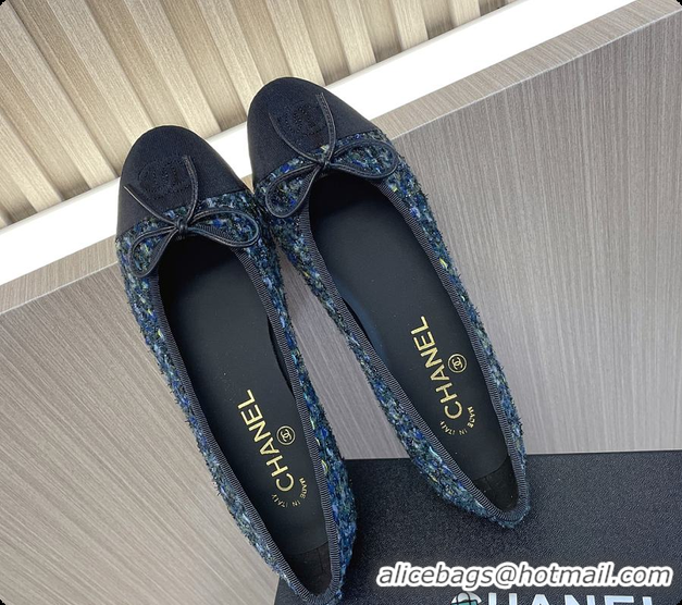 Classic Hot Chanel Ballet Flats Tweed Blue 60702902