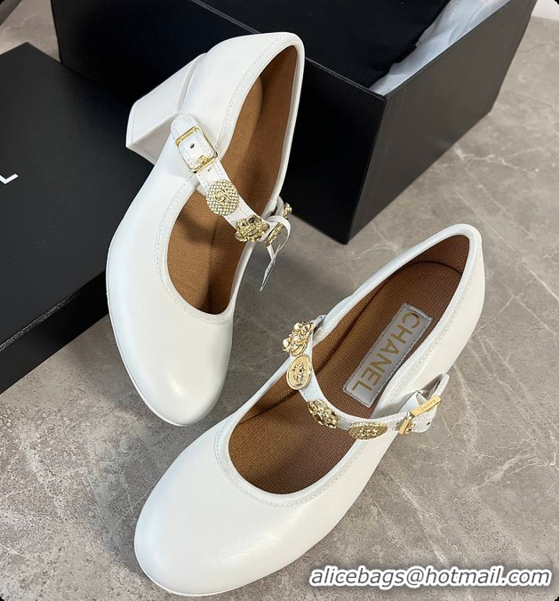 Top Grade Chanel Mary Jane Heels White 60702903