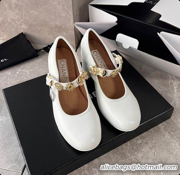 Top Grade Chanel Mary Jane Heels White 60702903