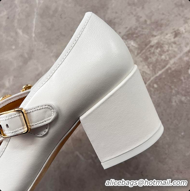 Top Grade Chanel Mary Jane Heels White 60702903