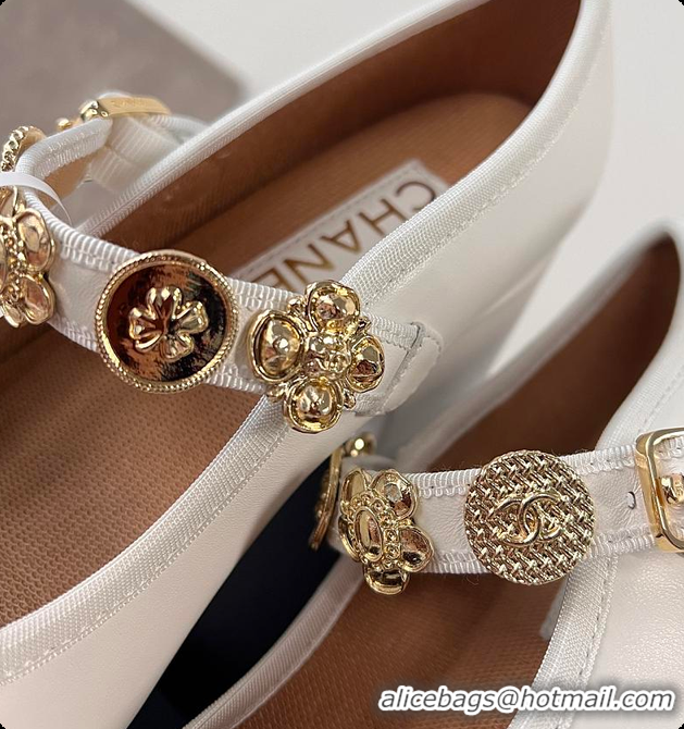 Top Grade Chanel Mary Jane Heels White 60702903