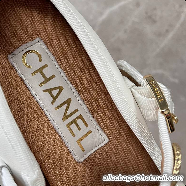 Top Grade Chanel Mary Jane Heels White 60702903