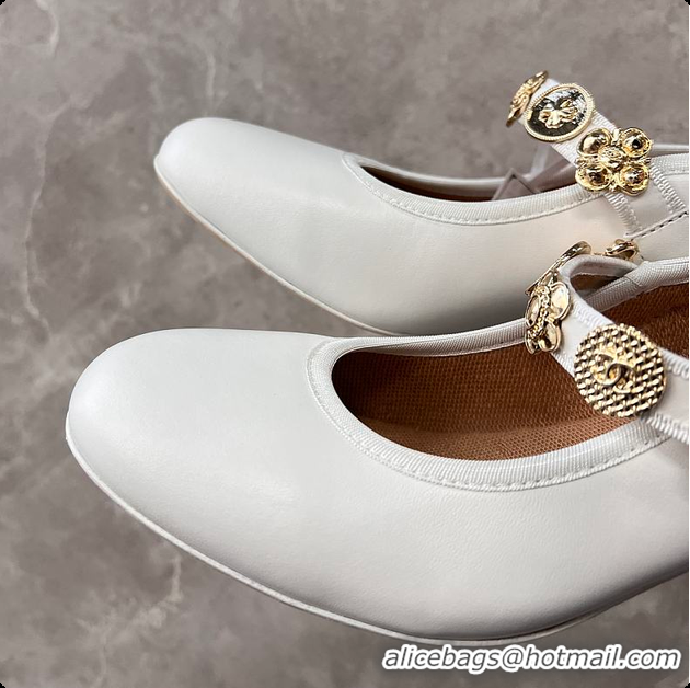 Top Grade Chanel Mary Jane Heels White 60702903